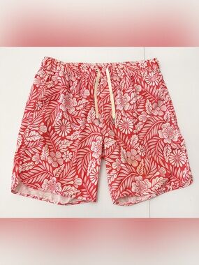 Fair Harbor The Anchor Shorts Red Hawaiian Floral Size XL